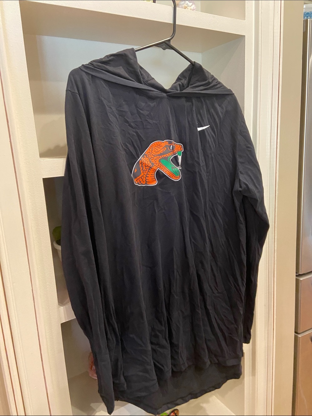 Nike Black Men’s Long Sleeve Dri-fit T-shirt with Hoodie FAMU HBCU Rattlers